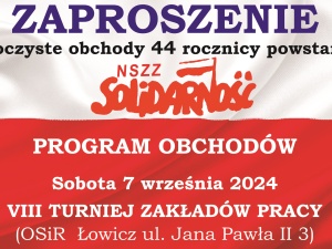 Zaproszenie na 44. urodziny Solidarności do Łowicza