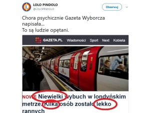 Dla "GW" dzisiejszy atak w Londynie to "niewielki wybuch", w którym "kilka osób zostało lekko rannych"