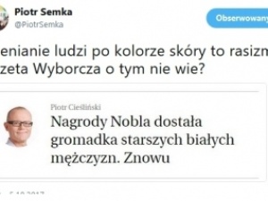 "Gazeta Wyborcza" ocenia laureatów Nagrody Nobla pod kątem koloru ich skóry. Komentarze