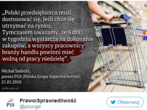 PiS: "6 dni to wystarczająco dużo czasu, by zrobić zakupy. Pomyślmy o pracownikach sklepów"