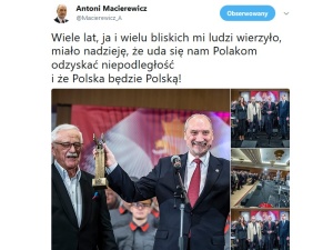 Fundacja Jana Pietrzaka przyznała nagrodę Antoniemu Macierewiczowi - za „niezłomną wiarę w Polskę"