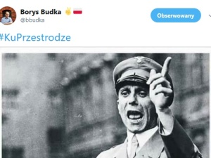 Borys Budka "ku przestrodze" publikuje zdjęcie Goebbelsa i cytuje jego przemówienie do sędziów...