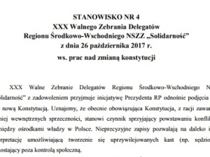 Stanowiska podjęte podczas XXX Walnego Zebrania Delegatów Regionu Środkowo-Wschodniego NSZZ „Solidarność”