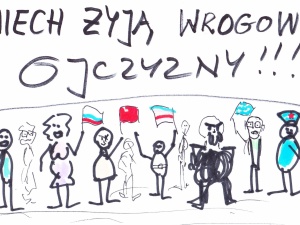 [Kliknij aby zobaczyć całość] Nowy rysunek Andrzeja Fajdy: "...każdy demonstrować może..."