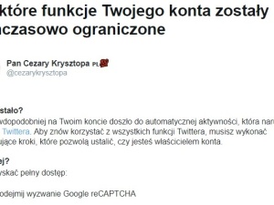 Twitterowy profil Cezarego Krysztopy ponownie zablokowany