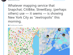 Mapa w Snapchacie zmieniła nazwę Nowego Jorku na "Jewtropolis"