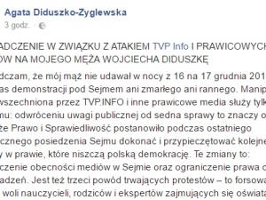 Agata Diduszko, żona kładącego się obok petardy Wojciecha Diduszko: Położył się w ramach protestu...