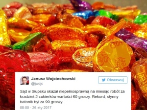 Rekord: Sąd w Słupsku skazał niepełnosprawną na miesiąc robót za kradzież 2 cukierków wartości 60 groszy