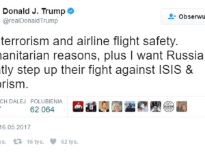 Trump: Miałem prawo podzielić się z Rosją faktami związanymi z terroryzmem.