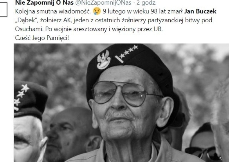  Zmarł Jan Buczek, ps. „Dąbek”, żołnierz AK, po wojnie aresztowany i więziony przez UB