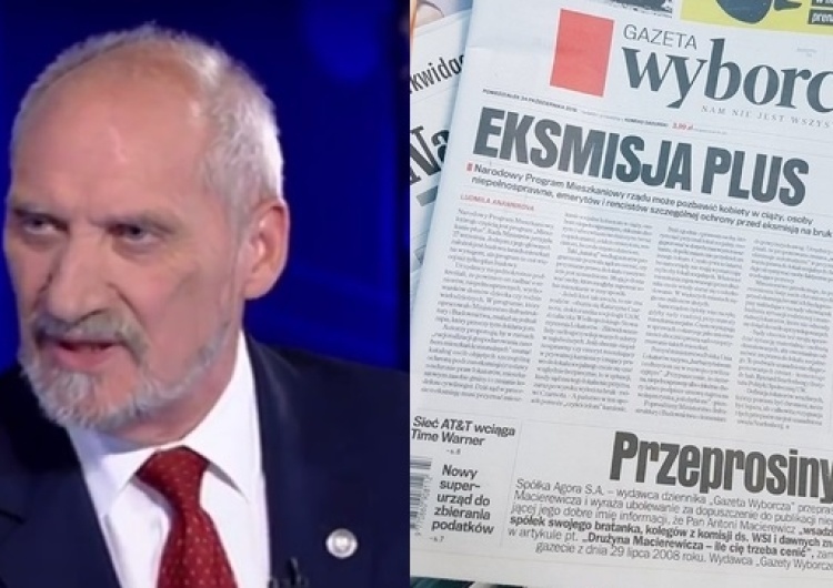  "Wyborcza" dzisiaj na pierwszej stronie przeprasza Antoniego Macierewicza!