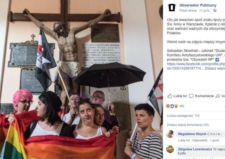  Grupa LGBT zakpiła z katolików w kościele św. Anny. Na zdjęciu m.in… "obrońca demokracji" Dawid Winiarski