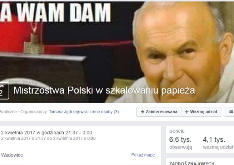 zrzut ekranu Prokuratura reaguje w sprawie „Mistrzostw Polski w szkalowaniu papieża” - oczywiście na Facebooku