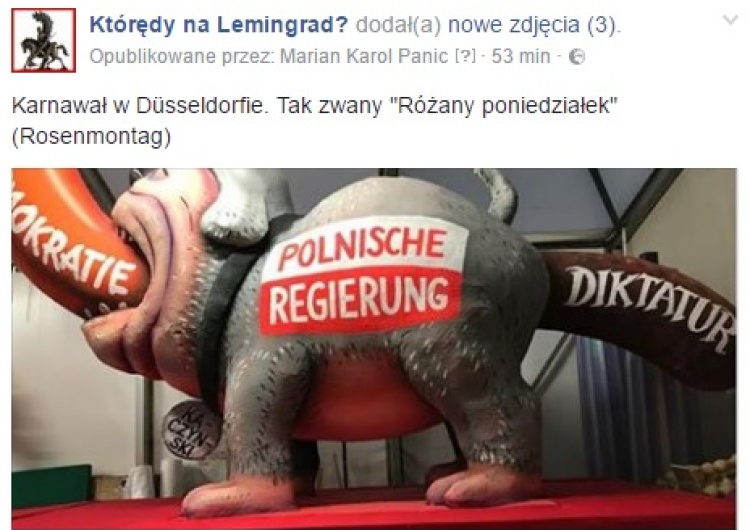  [foto] Kaczyński jako robak pożerający demokrację. Pies z polską flagą. Niemiecki humor z Düsseldorfu...