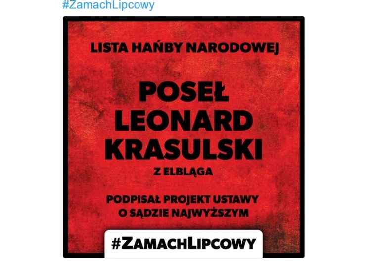 zrzut ekranu PO grzmi, że projekt ustawy o SN to "zamach lipcowy" i publikuje "listę hańby narodowej"