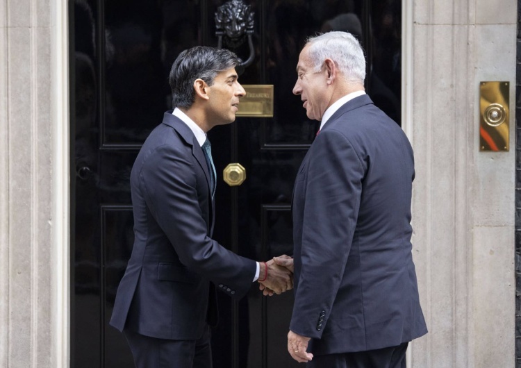 Premier Wielkiej Brytanii Rishi Sunak i premier Izraela Benjamin Netanjahu Brytyjscy urzędnicy nie chcą sprzedawać broni Izraelowi