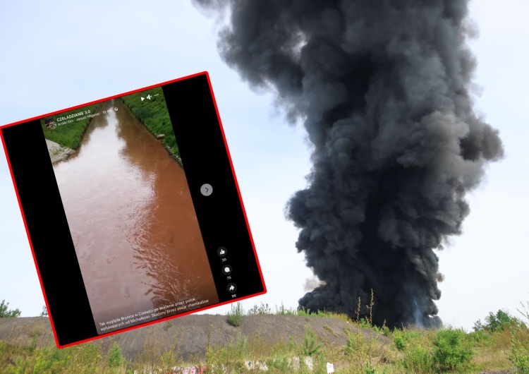 Mieszkańcy przysyłają zdjęcia i nagrania rzeki Brynica Rzeka stała się czerwona po pożarze w Siemianowicach Śląskich. Władze alarmują