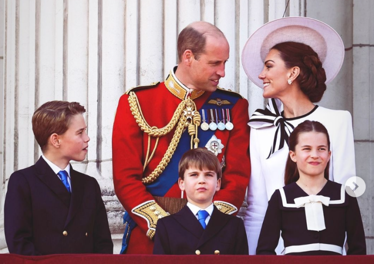Książę William z rodziną podczas parady urodzinowej króla, 15 czerwca 2024 r. Pałac Buckingham. Książę William nie krył wzruszenia