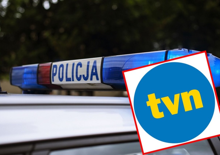 Radiowóz policji, logo TVN Policja na sygnale eskortowała „gwiazdy TVN”