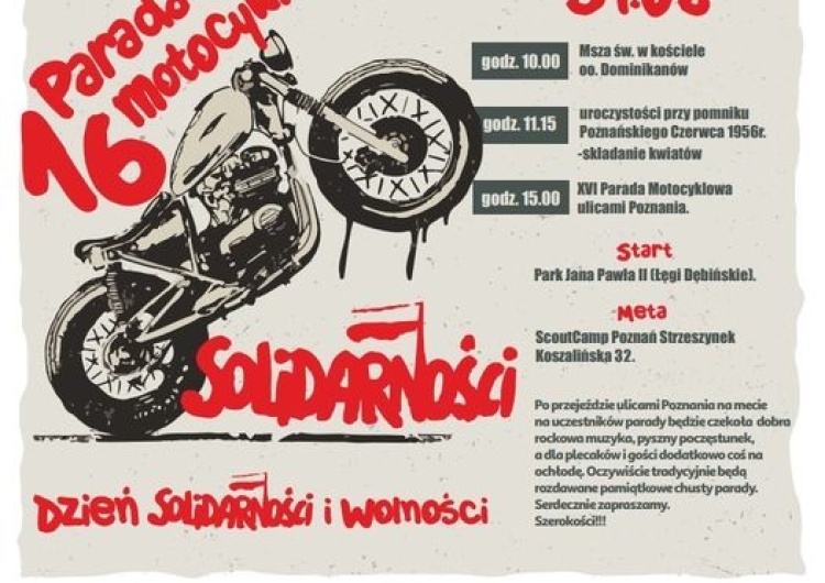  Święto Solidarności i Wolności. 16. Parada Motocyklowa przejedzie ulicami Poznania