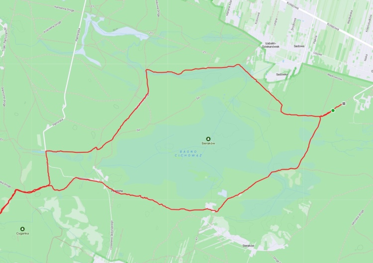 Mapa trasy w Kampinoskim Parku Narodowym Kieszonkowy Atlas Świata. Kampinos uzależnia