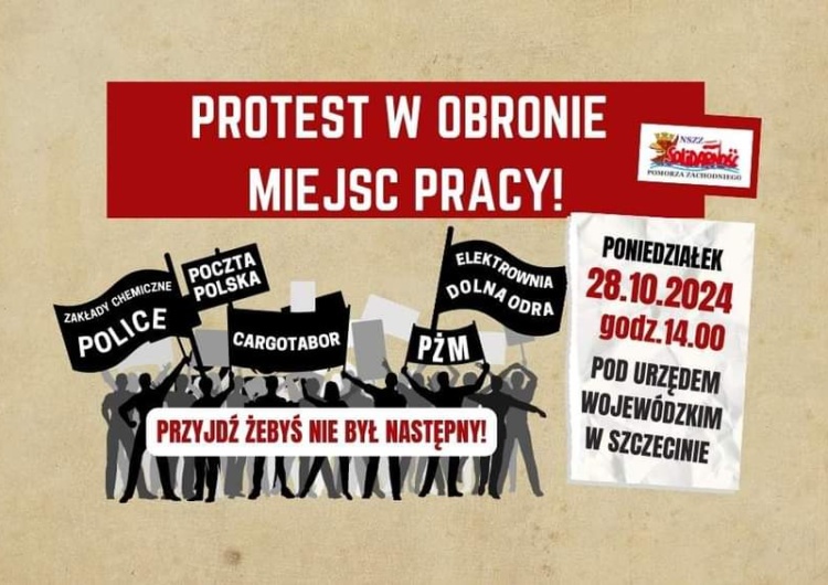  Szczecińska Solidarność organizuje protest w obronie miejsc pracy