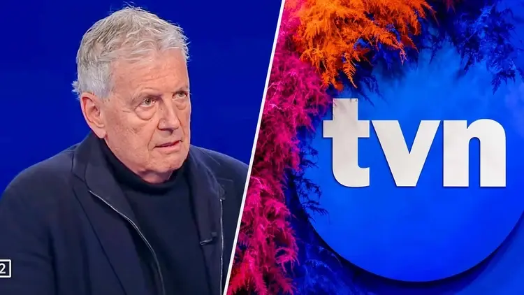 Gerhard Zeiler, przewodniczący rady nadzorczej TVN, obok logo stacji TVN