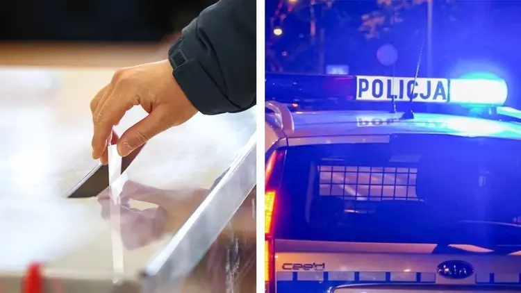Kolaż zdjęć: na zdjęciu po lewej osoba oddająca głos, na zdjęciu po prawej samochód policji