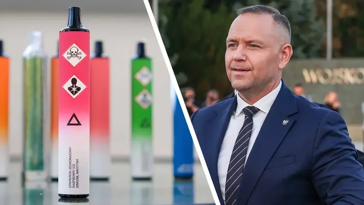Kolaż: E-papierosy i Karol Nawrocki