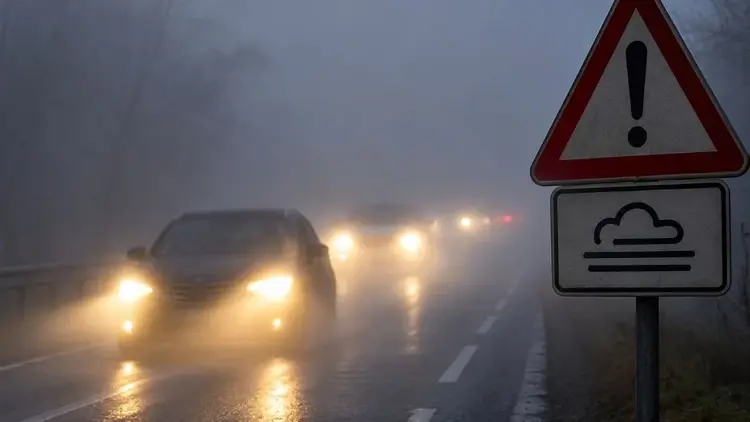 mgła, samochody na jezdni