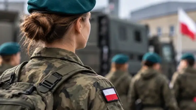 żołnierka w mundurze z białoczerwoną naszywką