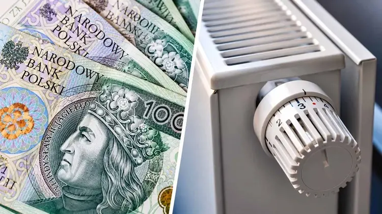 Polskie banknoty i grzejnik z termostatem