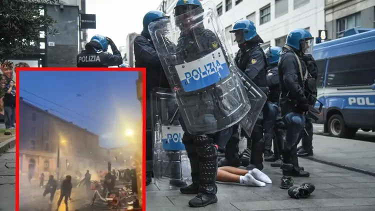 Włoscy policjanci / zamieszki w Bolonii