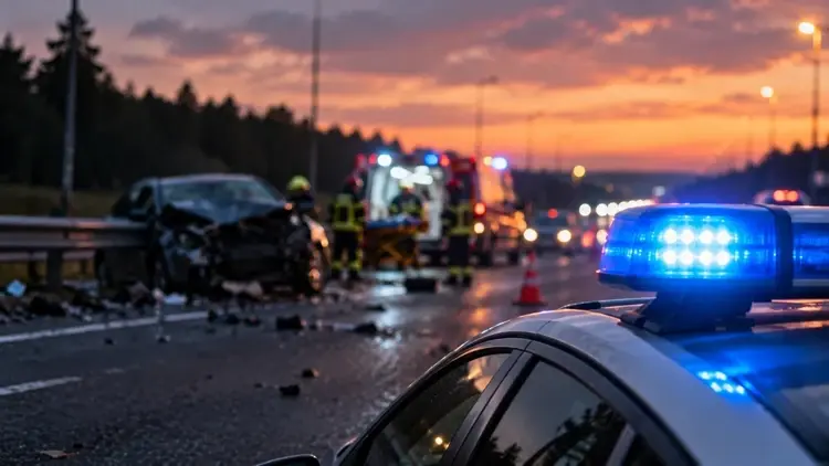 wrak samochodu i służby ratunkowe