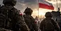 zołnierze z flagą i w hełmach