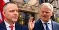 Karol Nawrocki i Donald Tusk na tle Trybunału Konstytucyjnego