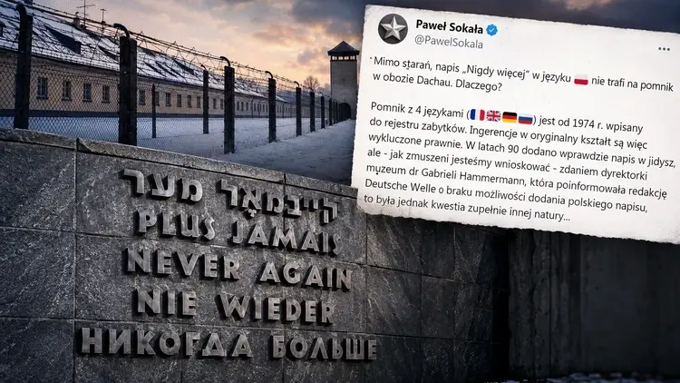 Pomnik Narodów w Dachau w kilku językach, teren dawnego obozu koncentracyjnego oraz wpis Pawła Sokały.