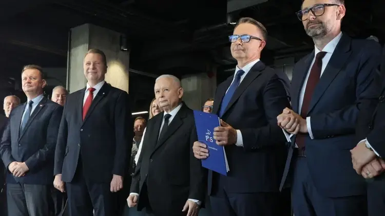 Jarosław Kaczyński, Przemysław Czarnek, Mariusz Błaszczak, Daniel Obajtek podczas kongresu