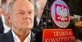 Donald Tusk oraz policjanci przed Trybunałem Konstytucyjnym w Warszawie