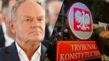 Donald Tusk oraz policjanci przed Trybunałem Konstytucyjnym w Warszawie