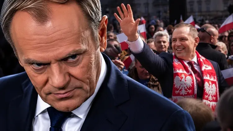 Donald Tusk, Karol Nawrocki pozdrawiający tłumy