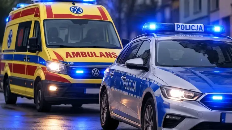 pogotowie, radiowóz z włączonymi sygnałami świetlnymi