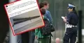 Policjantka przy szkole oraz komunikat warszawskiej policji ze zdjęciem noża z napisem „Śmierć Społeczniakom”, znalezionego u 14-latka.