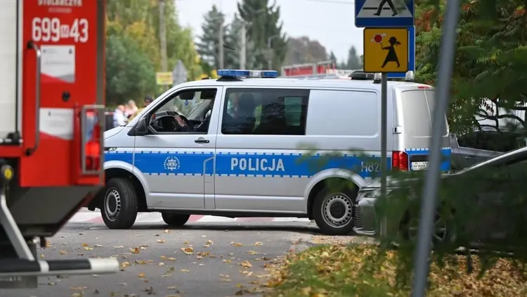 Radiowóz policyjny przy przejściu dla pieszych