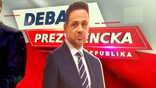 Kartonowy Rafał Trzaskowski na antenie TV Republika