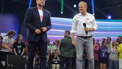 Rafał Trzaskowski i Donald Tusk na Campus Polska w Olsztynie
