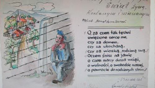 Kartka pocztowa, którą otrzymał Jerzy Klistała od nieznanego Więźnia Auschwitz