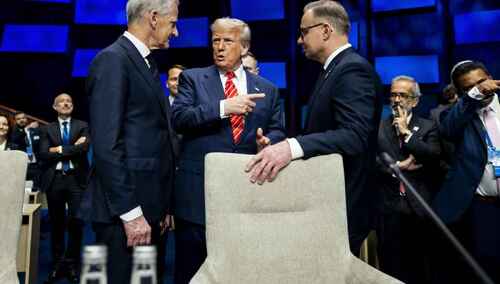 Szczyt NATO w Hadze. Od lewej: norweski premier Jonas Gahr Store, prezydent USA Donald Trump i prezydent Polski Andrzej Duda.