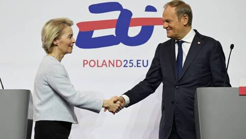 Przewodnicząca Komisji Europejskiej Ursula von der Leyen i premier Donald Tusk