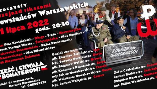 [List do Redakcji] Już 31 lipca odbędzie się Uroczysty Przejazd Powstańców Warszawskich rikszami
